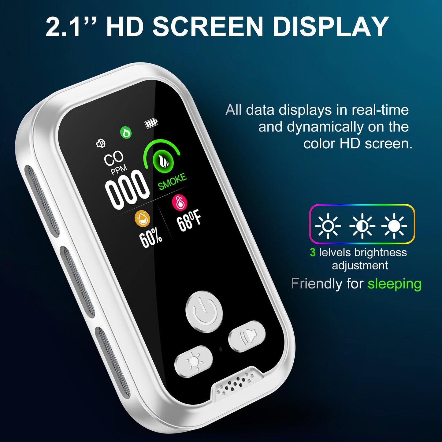 HAKINAKU 4in1 Plug in Smoke & Carbon Monoxide Detector Combination Builti-in 2000mAh Backup Battery HD Screen [Smoke CO Temp Humidity Sensor] for Home Hotel Travel (1 Pack, White)