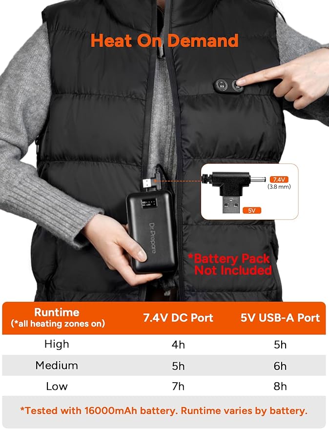 Dr. Prepare Heated Vest for Men, Heated Vest Women, Mens Heated Jacket with Adjustable Sizes (Battery Pack Not Included)