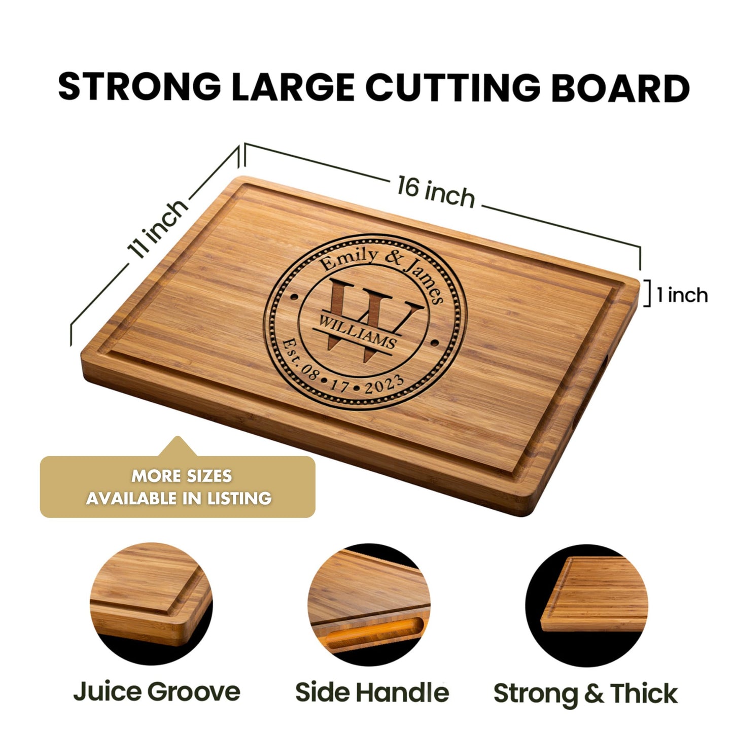 Personalized Cutting Board Wedding Gift - Custom Wood Wedding Registry Gift, Personalized Bridal Shower Gifts for the Couple, Engraved Charcuterie Board, 50th Anniversary Monogram Cutting Board