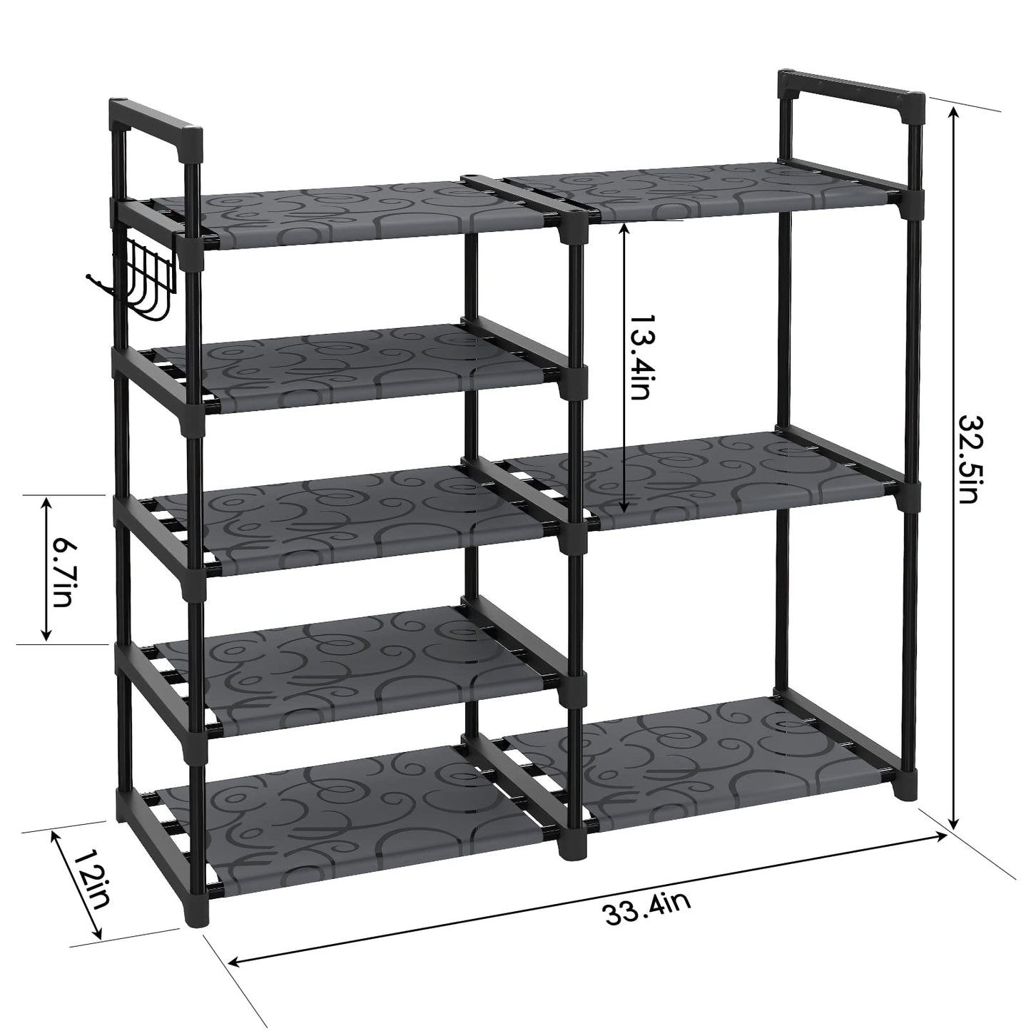 CSXGBAB Black Tubes Closet Shoe Rack, 5 Tier Oxford Fabric Shelf, Easy Assembly, Sturdy and Durable, Holds Up to 30 lbs