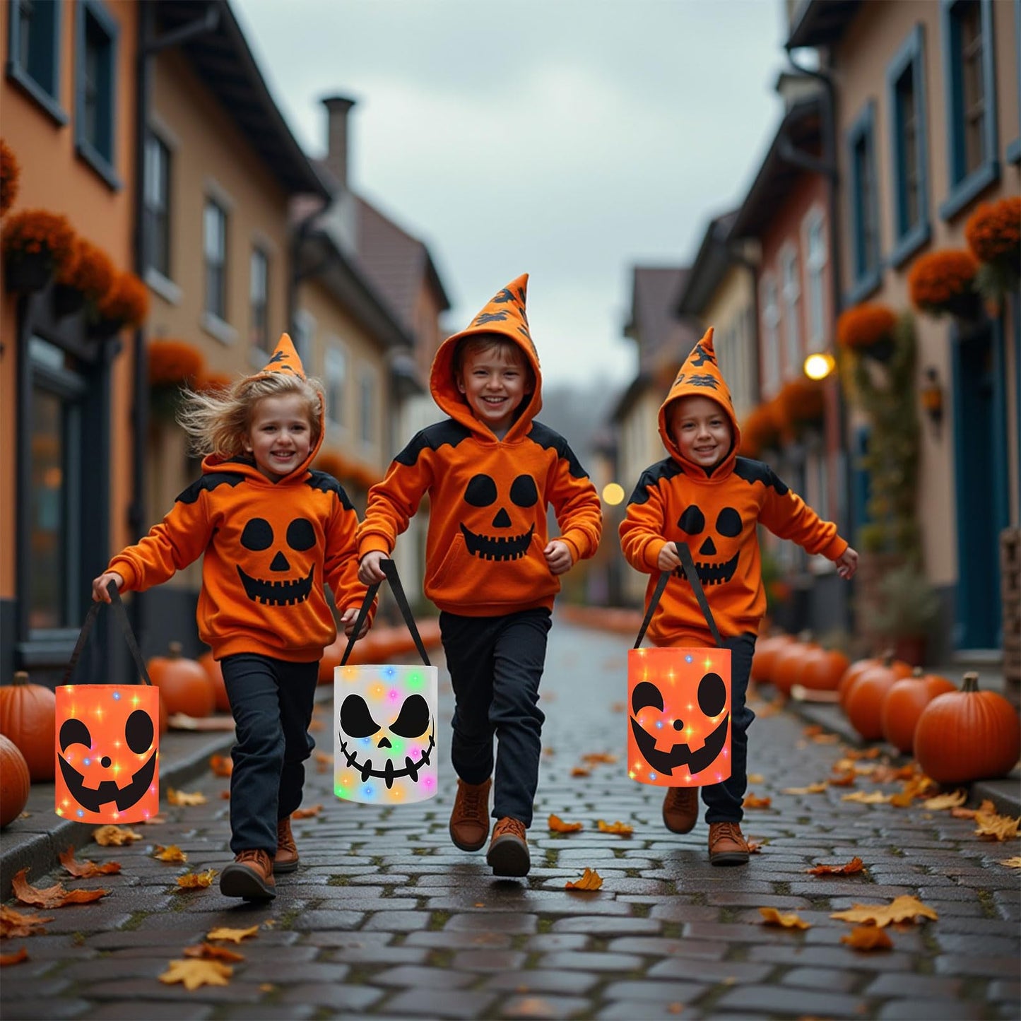 CCINEE 2Pcs Light Up Halloween Trick Or Treat Bucket, Kids Candy Bags for Halloween Party Favors LED Glow in The Dark Goodie Bags for Trick Or Treat Candy Gifts