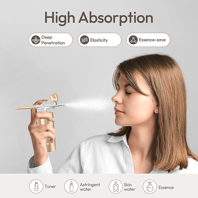 Airbrush Kit with Compressor 30PSI Portable Airbrush Gun Rechargeable Handheld Cordless Air Brush for Nails Art, Painting, Cake Decor, Cookie, Mode, Makeup, Barber (Gold)