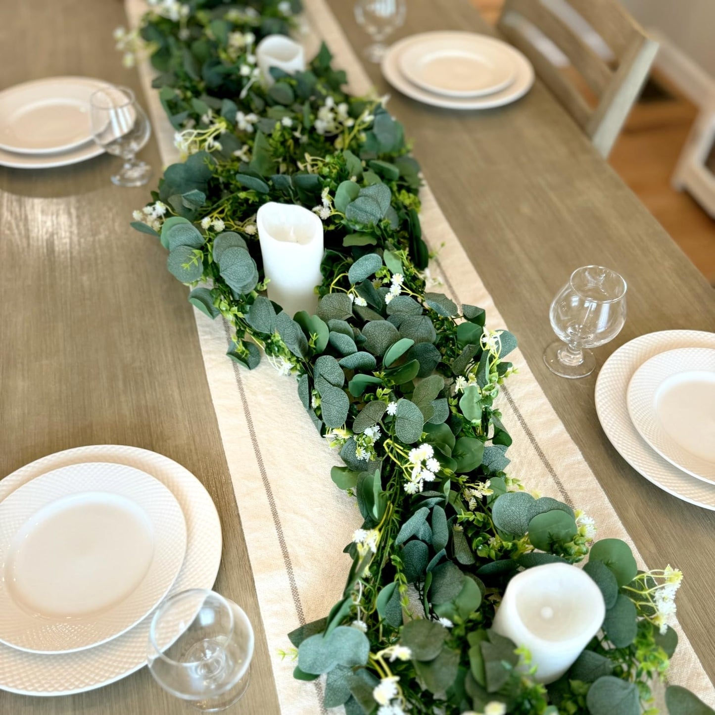 CQURE 4 Pack 5.9Ft Eucalyptus Garland,Artificial Eucalyptus Flowers Leaves Table Greenery Garland Wreath Vines for Wedding Party Table Fireplace Bedroom Wall Room Decor