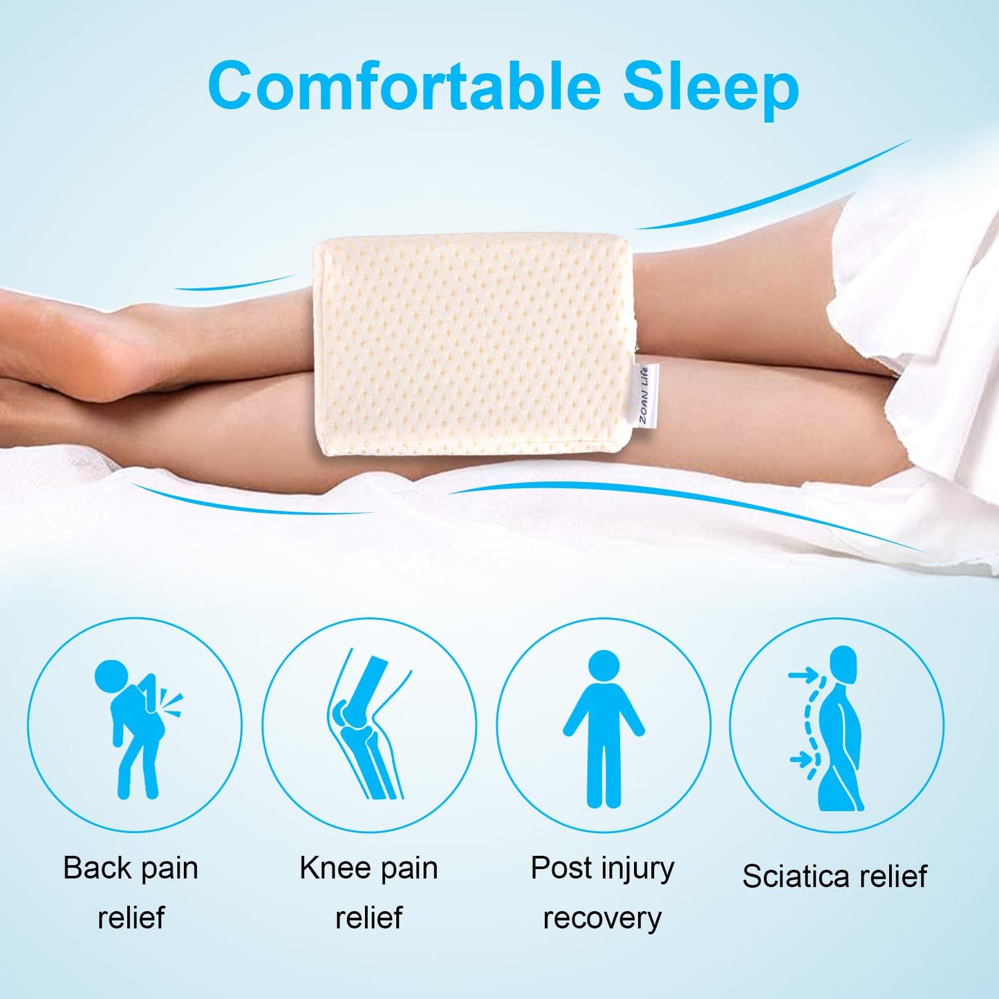 Knee Pillow Cover 10" x 8" x 6.3", Replacement Leg Pillow Case, Leg Pillow Cover Apply to Memory Foam Knee Pillow Case from ZOAN