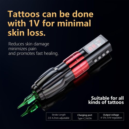 BIGWASP Z4 Wireless Rotary Tattoo Machine Pen with 6 Adjustable Stroke Lengths, 1800mAh Long-Lasting Battery and Extra Backup, Powerful Coreless Motor, Designed for Professional Artists - Grey