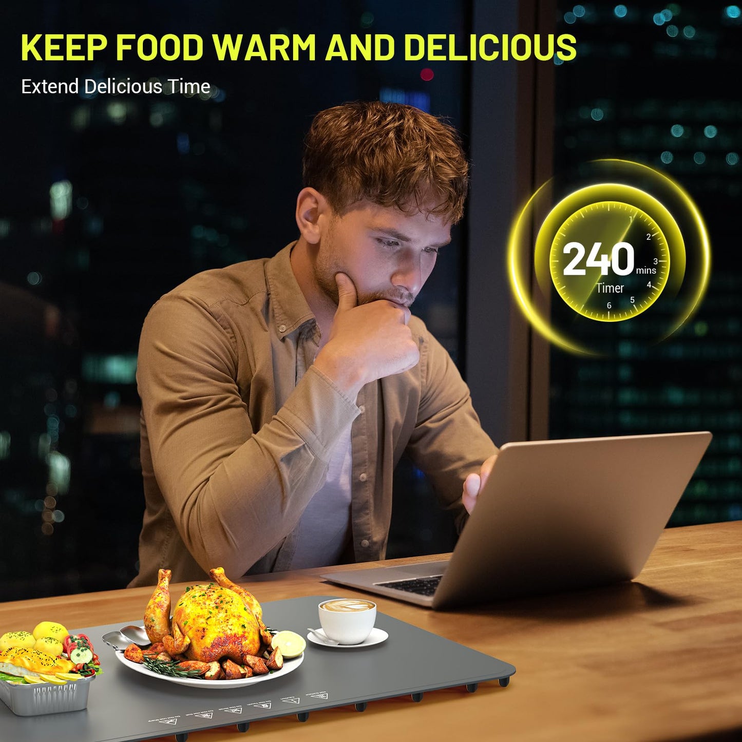 Food Warming Mat, Fast Heating Electric Warming Tray with 6 Level Temperature and 4 Hours Auto-Off, Nano Silicone Material, Full-Surface Heat, Food warmer mat for Buffet, Home Party, Dinner