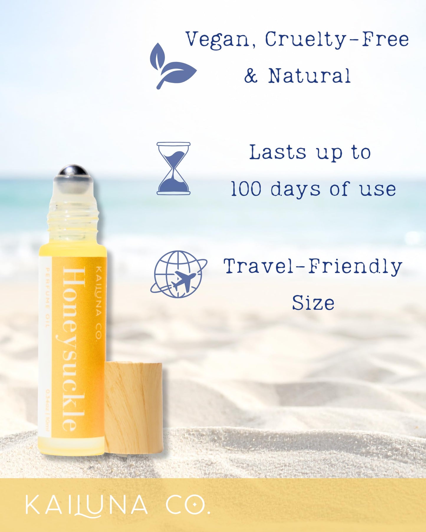Kailuna Co. Honeysuckle Delicious Natural Pure Essential and Fragrance Oil Perfume Roll On with Organic Jojoba Oil, Eau de Toilette, Small-Batch, Alcohol Free, Handmade in California