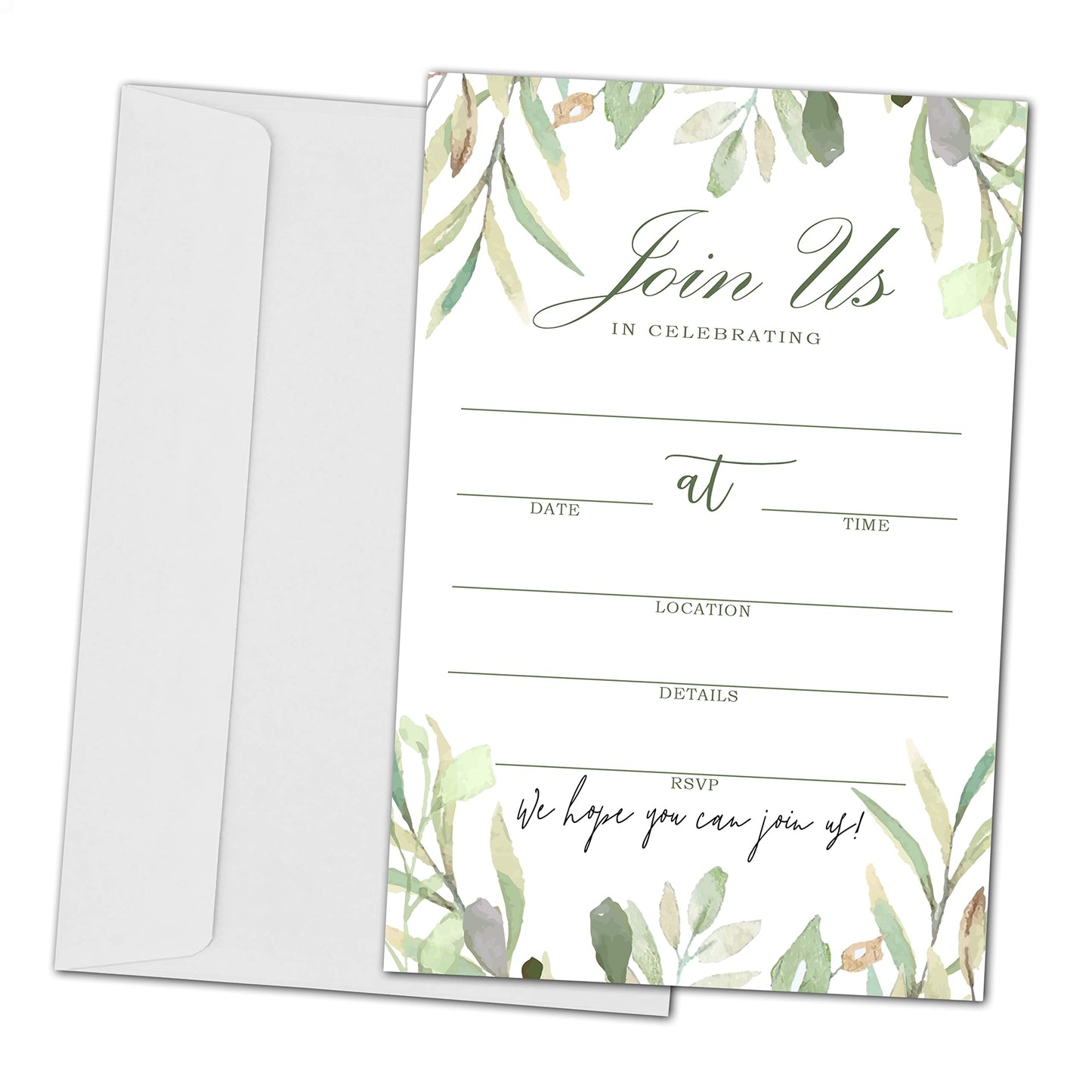 Join Us Invitation Cards With Envelopes - Greenery Invite Cards for All Occasions, Wedding, Engagement, Reception, Bridal or Baby Shower and Birthday Party - 25 Cards and 25 Envelopes - HL-003 YQK