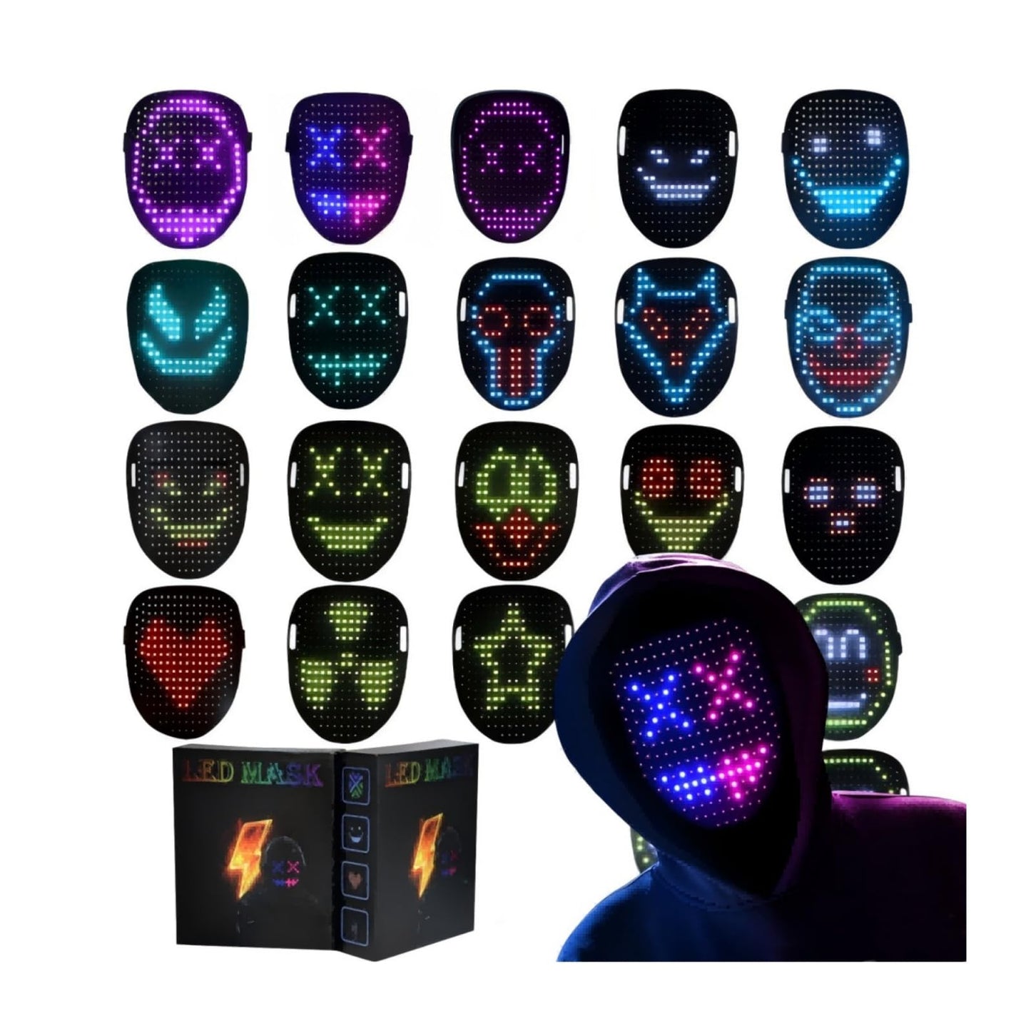 YXYaoZhengYiGeYi LED Mask with Gesture Sensing Transforming for Man/Kids, Unisex Light Up LED Face Cool Masks for Halloween Costume Cosplay Party Masquerade