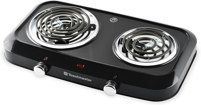 Toastmaster Double Coil Burner - Dual Countertop Burners with Drip Shield for Versatile Cooking - With Variable Heat Contr...