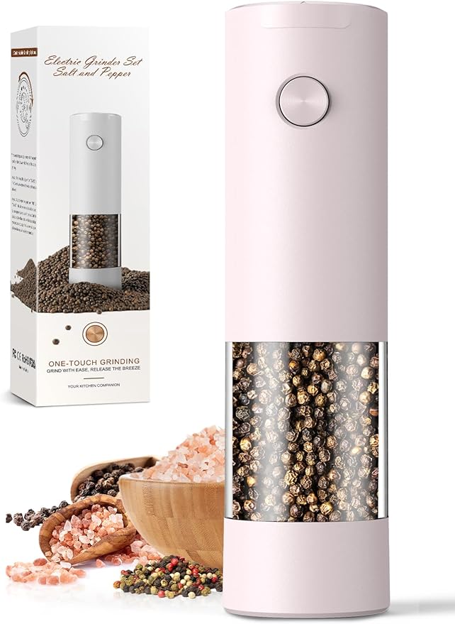 Salt and Pepper Grinder Set Birthday Gifts for Mom Automatic Battery Upgraded Larger Capacity Pink Salt Pepper Set New Apartment Gifts for Housewarming White Elephant Gifts for Adults