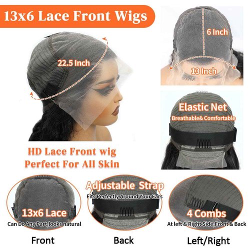 Hoisali Body Wave Lace Front Wigs Human Hair Pre Plucked 220% Density 13x6 HD Lace Front Wigs Glueless Frontal Wigs Human Hair Pre Plucked Bleached Knots with Baby Hair Natural Color 22 Inch
