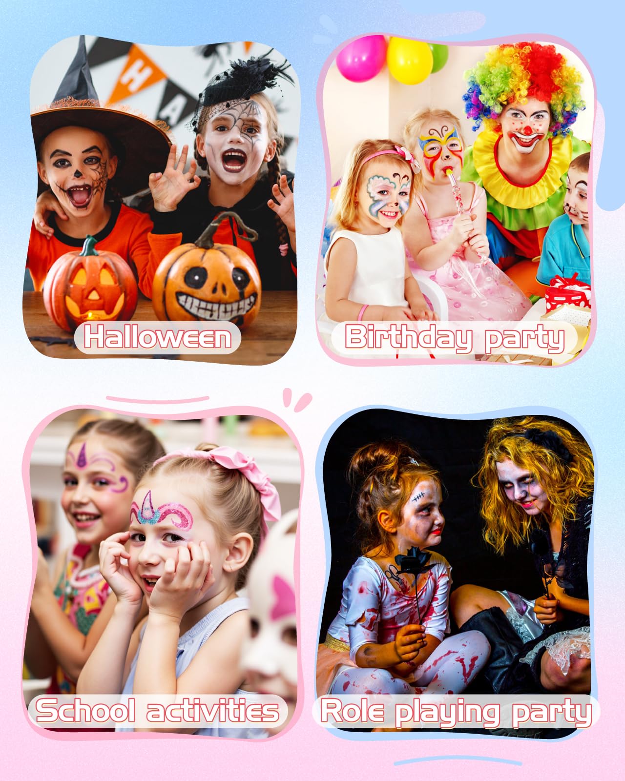 Lictin Water Based Face Paint - 18 Colors Face Painting Kit with Stencils and Brushes, Halloween Makeup Kit for Adults and Kids, Professional Non Toxic Washable