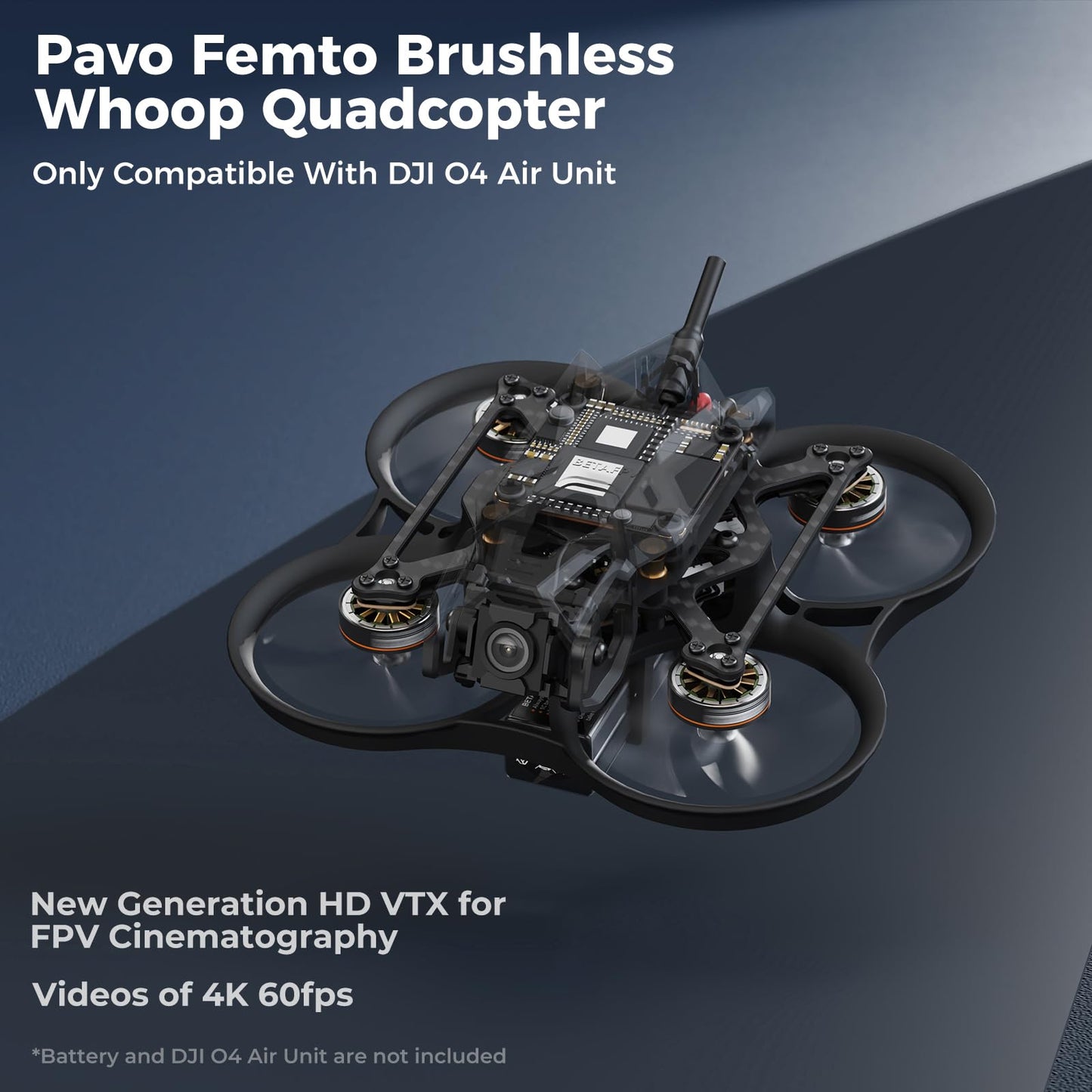 BETAFPV Pavo Femto Brushless Whoop Quadcopter, 2S Pocket Drone with HD VTX Bracket for DJI O4 Air Unit, F4 2-3S 20A FC, LAVA 1102|14000KV Motor, for Flying Smooth Aerial Photography Freestyle Flight