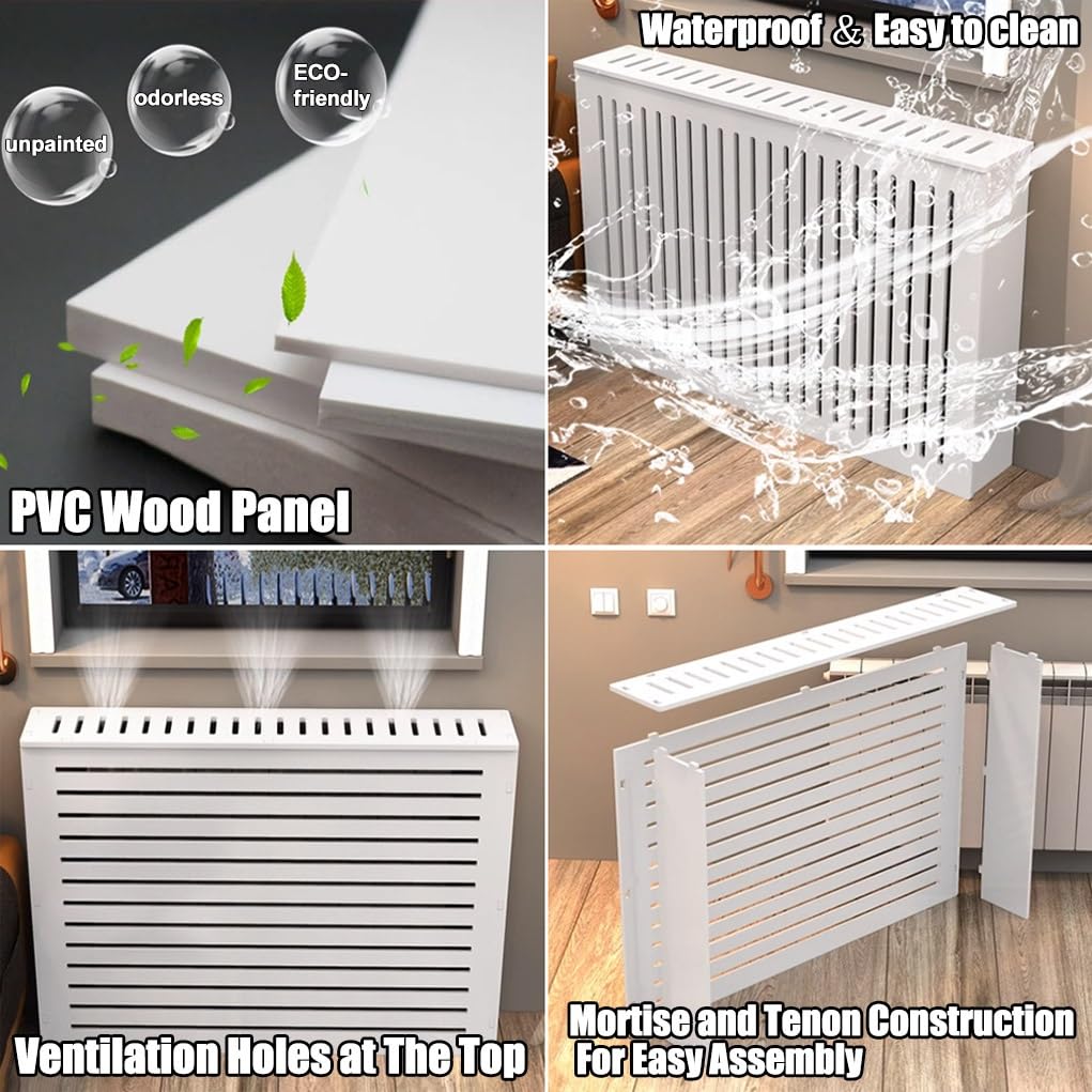 Modern Radiator Cover For Home, White Louvered Heating Cabinet Radiator Shelf Cover, Customizable Heater Cover Wall Cabinet, Hide Cluttered Pipes, Breathable/Stable/Easy To Install(23.6"Lx7.9"Wx27.6"H