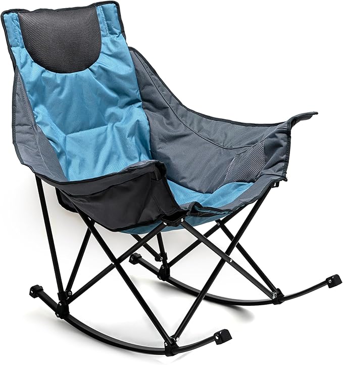 SUNNYFEEL Oversized Rocking Camping Chair, Fully Padded Patio Chair with Side Pocket, High Back Portable Lawn Recliner wit...