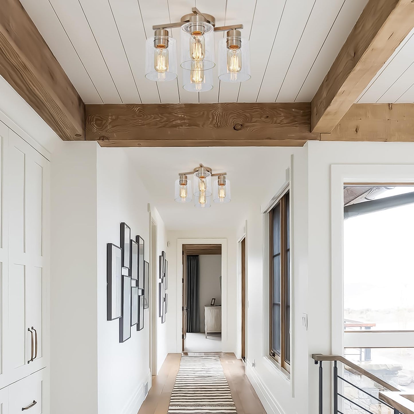 DIDUIO Semi Flush Mount Ceiling Light Kitchen Lighting Fixtures Ceiling Brushed Nickel Kitchen Cieling Light Fixtures with Clear Glass Shade for Dining Room Bedroom Living Room Hallway E26 Scoket