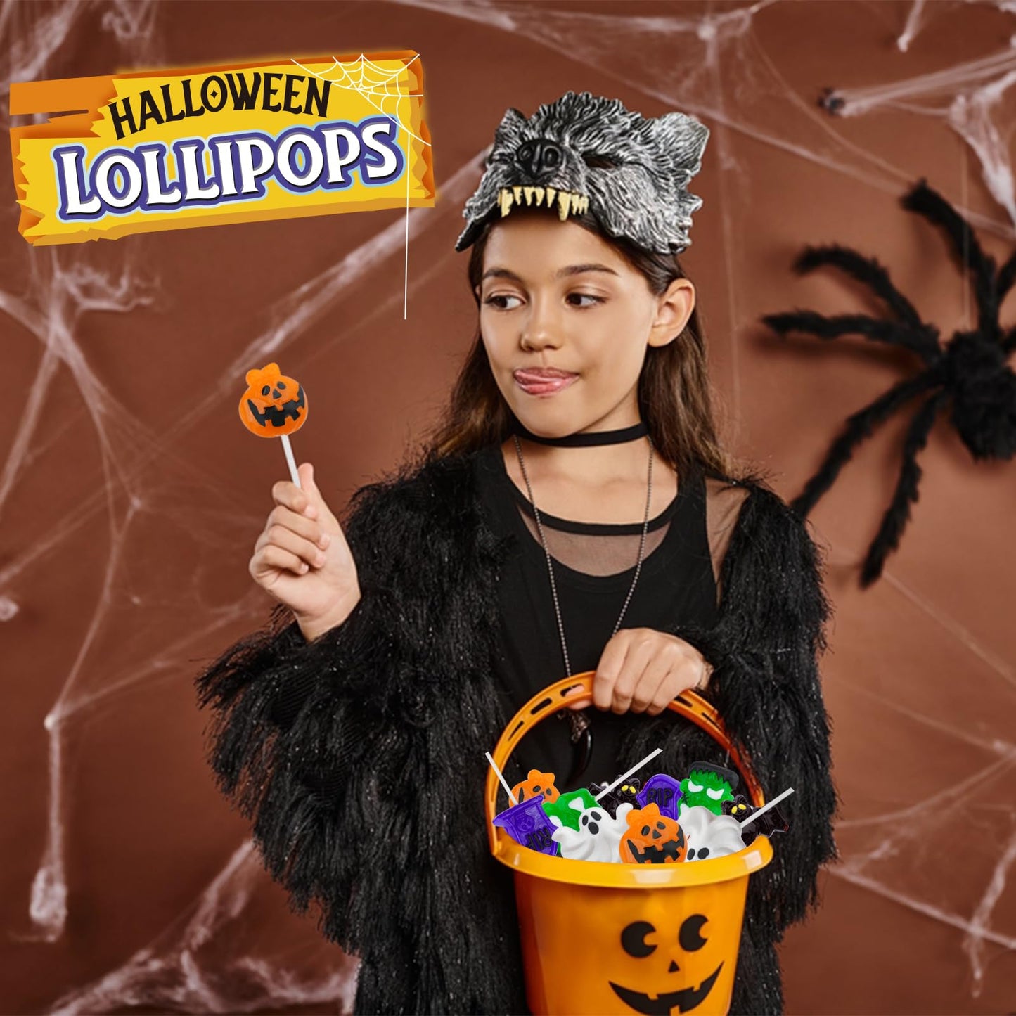 Amos Halloween Candy Lollipop, Monster Variety Suckers Individually Wrapped, Spooky Candies for Trick or Treat (6.35oz,15 Pcs)
