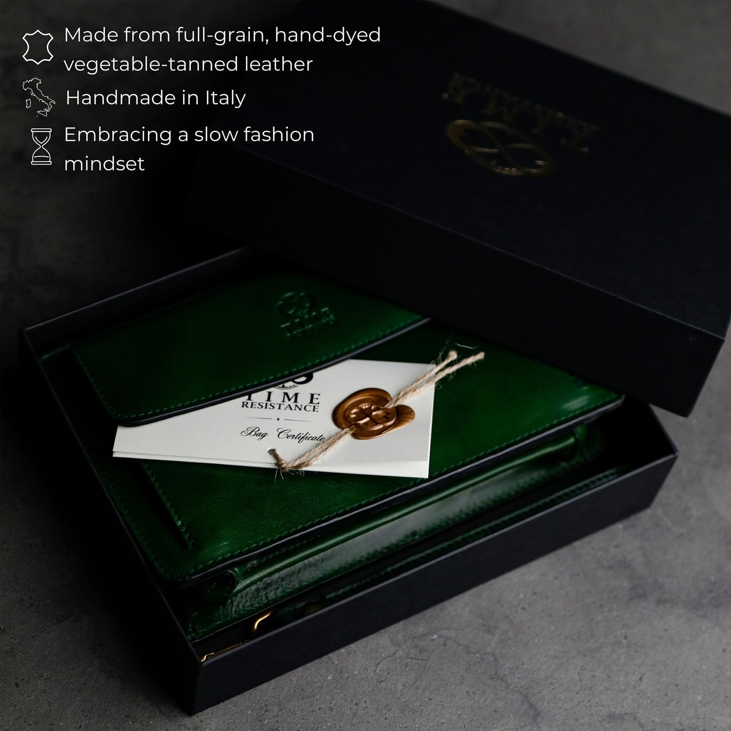 Time Resistance Leather Clutch for Men - Organizer Wrist Bag Briefcase - Handmade in Italy (Green) - Gift Box Included