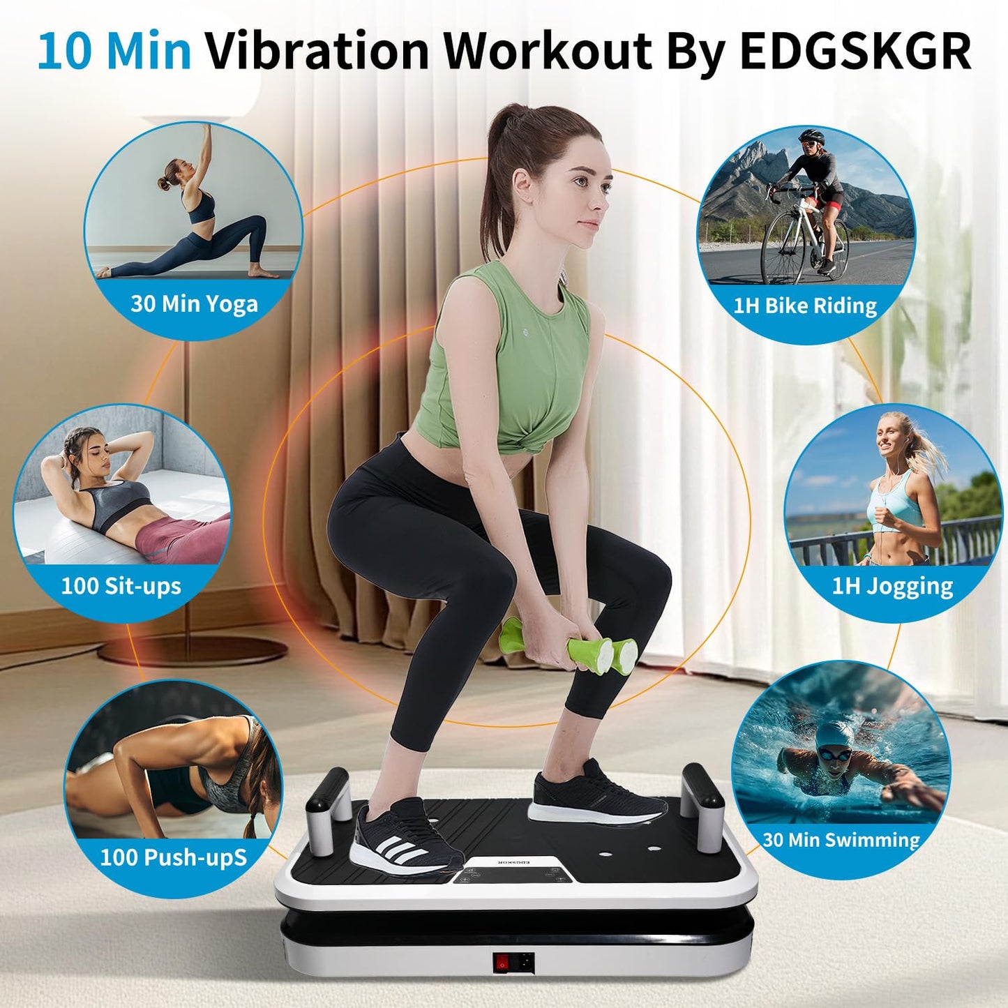 EDGSKGR Professional Linear Vertical Vibration Plate - 50-60Hz Whole Body Platform for Bone Strength & Lymphatic Drainage, 3mm Amplitude for Muscle Recovery & Skeletal Health, 330lbs Capacity