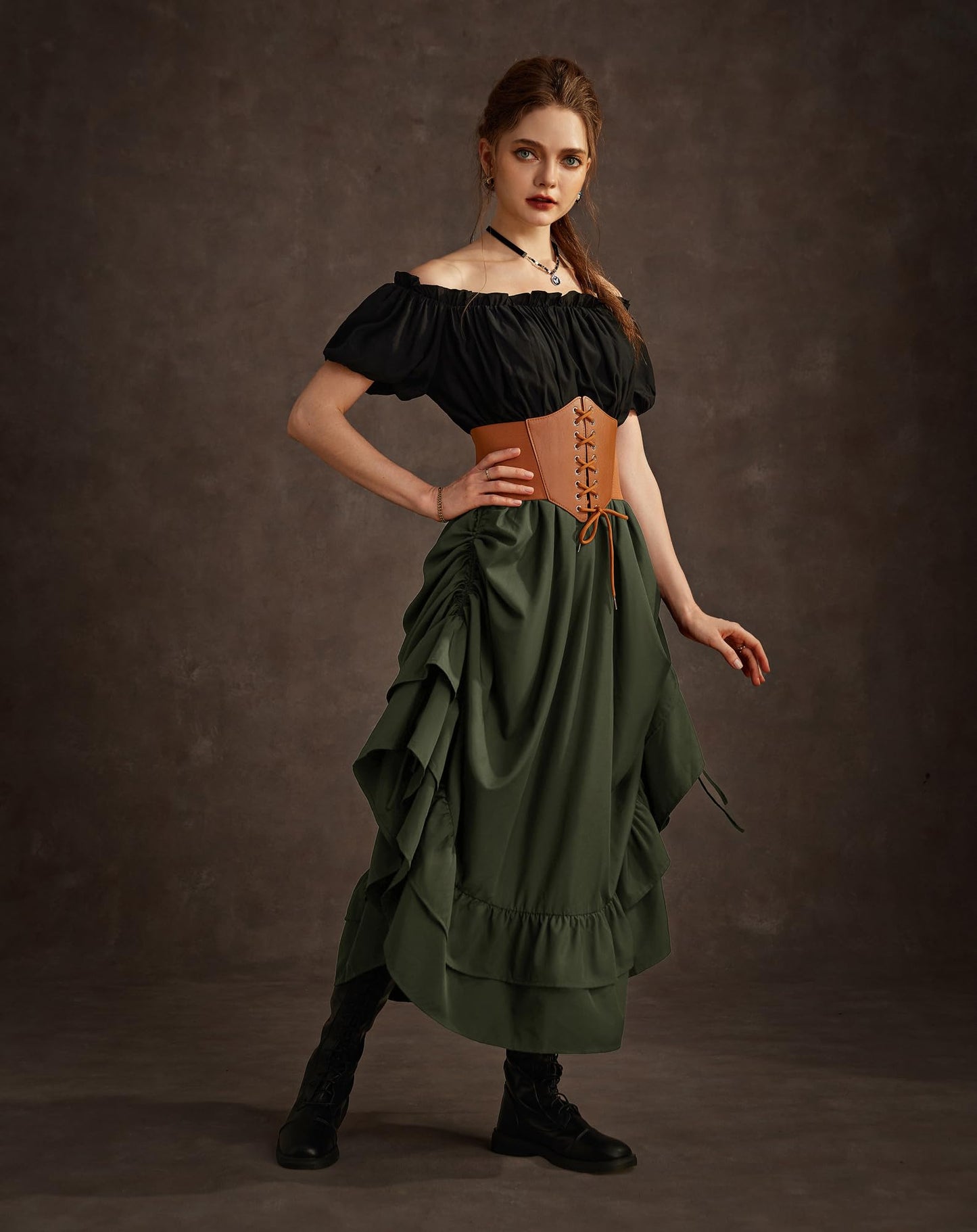 Scarlet Darkness Womens Renaissance Skirt Layered Olive Green Skirt for Ren Faire Olive Green S