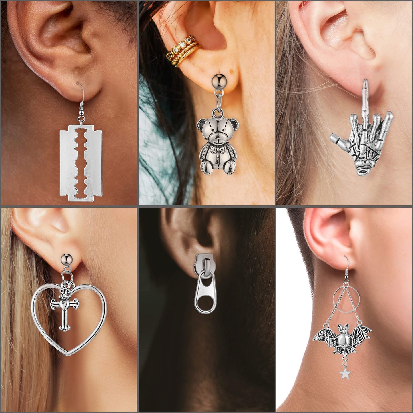 Yinkin 40 Pairs Goth Earrings Set Grunge Punk Rock Dangle Earring Gothic Y2k Jewelry Bat Cross Snake Skull Earrings for Women(Stylish)