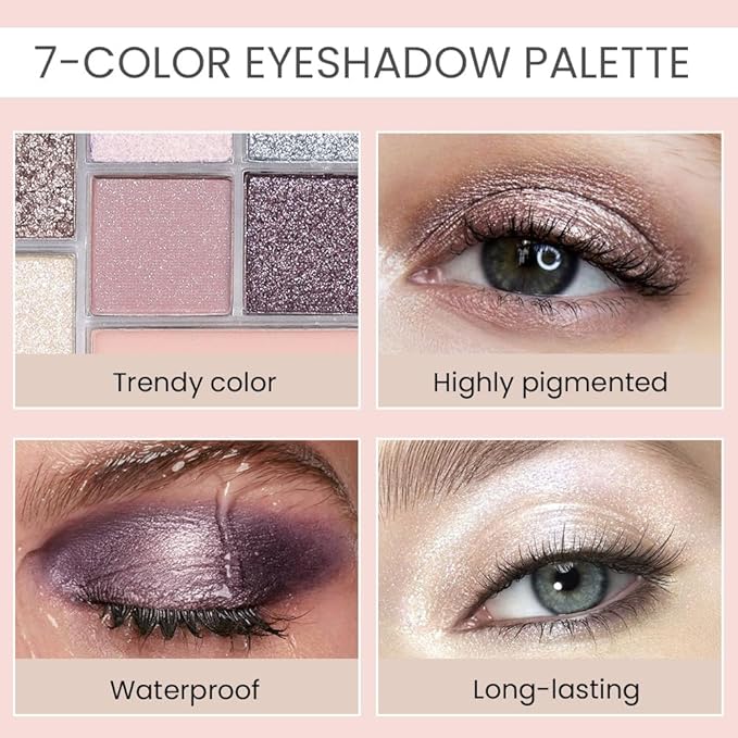 Seven Color Matte Shimmer Eyeshadow, 7 Gray Nude Champagne Gold & Purple Rose Gold Yellow Series Pressed Powder Eyeshadow, Daily Silky Makeup Eyeshadow Palette,Easy to Carry,Vegan & Cruelty-Free, 25#