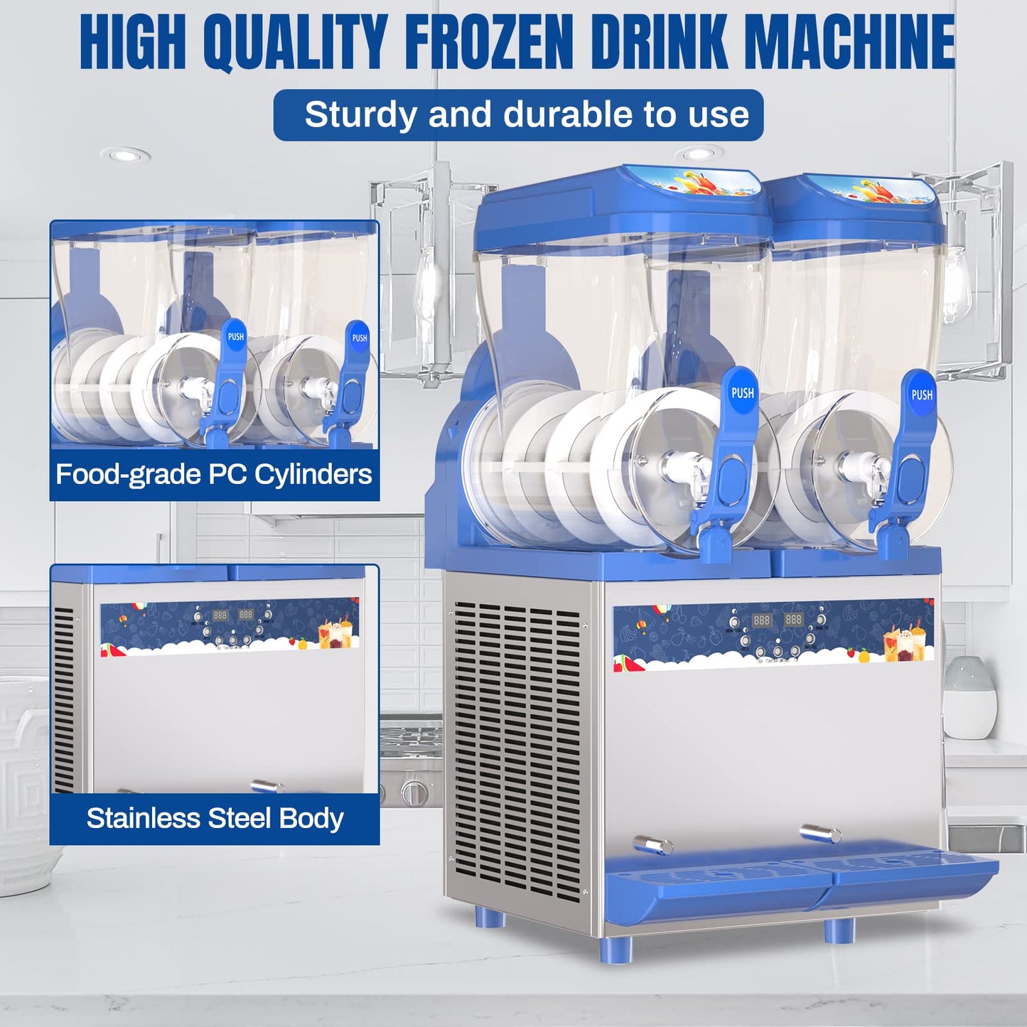 XPW Commercial Slushy Machine 1000W 30L Tanks Commercial Slushie Maker Machine 304 Stainless Steel Margarita Machines Efficient Cooling ETL Approval the Ideal Slush Maker for Bars Cafes Restaurants