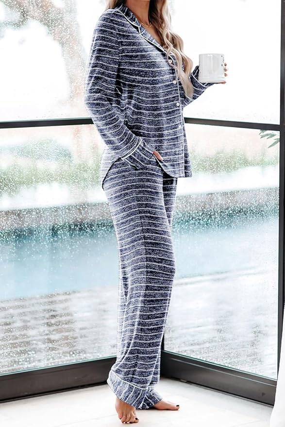 Aamikast Women's Pajama Sets Long Sleeve Button Down Sleepwear Nightwear Soft Pjs Lounge Sets