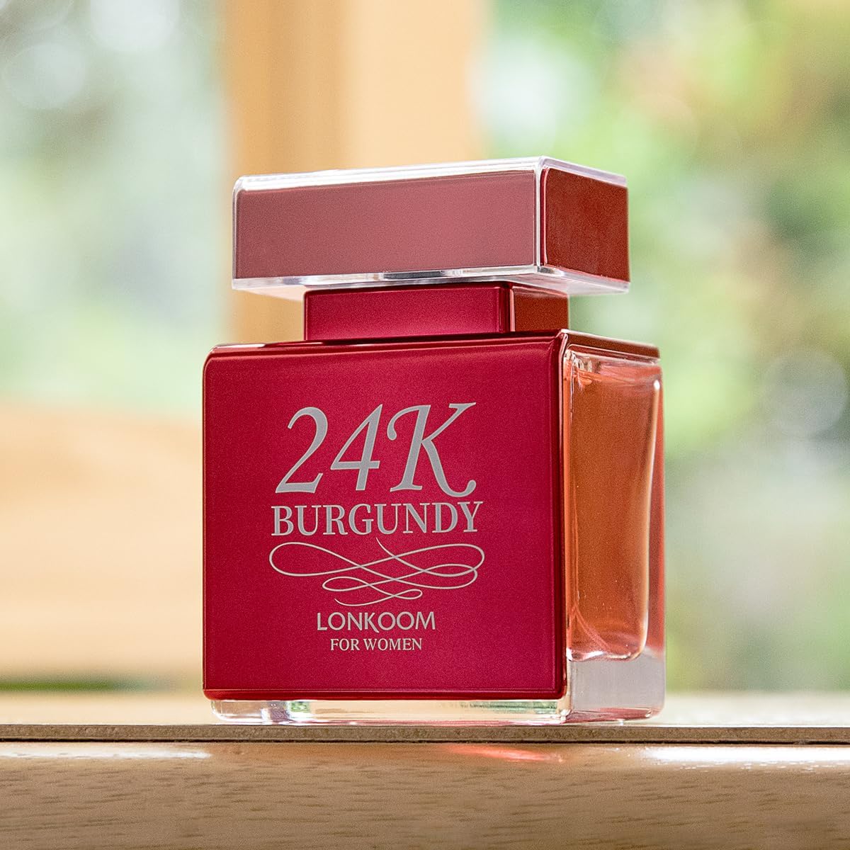 Lonkoom 24K Burgundy Perfume for Women, 3.4 Fl Oz/100ml Sweet Rose Eau de Parfum Spray Long-Lasting Fragrance, Oriental Floral Notes of Rose Orange Blossom Musk Vanilla Tangerine Bergamot Jasmine