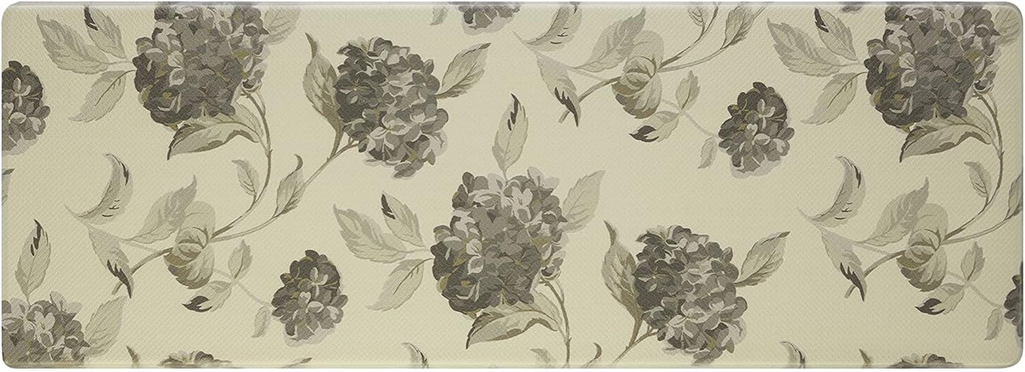 Laura Ashley – Anti-Fatigue Kitchen Mat | Floral Hydranga Design | Stain, Water & Fade Resistant | Cooking & Standing Relief | Non-Slip Backing | Measures 17.5” x 48"| Grey Hydrnga