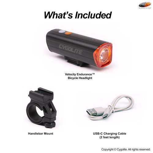 Cygolite Velocity Endurance 800 Lumen Bicycle Light– Anodized Aluminum Alloy- High Run Time–9 Modes– Fine Tunable Brightness-Compact IP67 Waterproof– Hard Mount– USB-C Charge–Road, Mountain, Commute