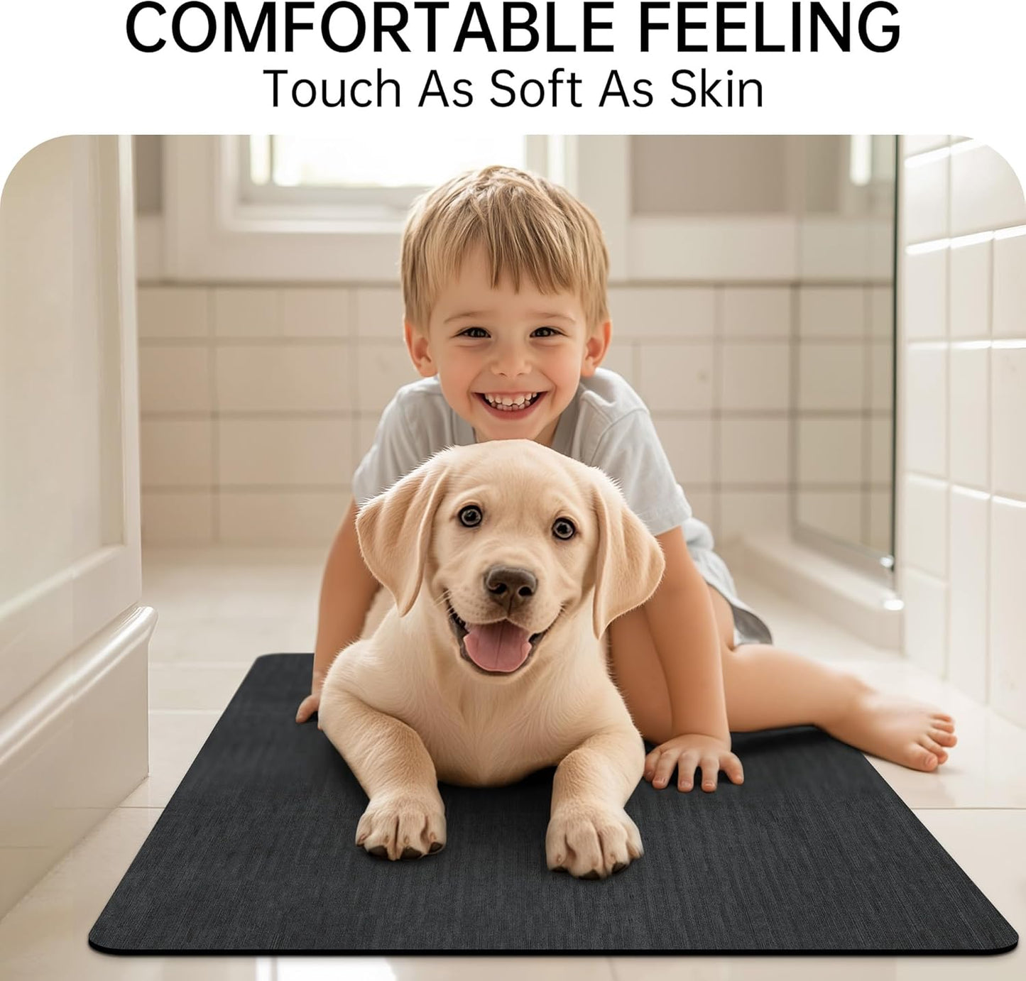 Mecko Bath Mat, Ultra Absorbent Quick Dry Bathroom Floor Mats-Rubber Non-Slip Thin Bathroom Rug Fit Under Door, Faux Suede Surface Shower Rug for Bathtub, Sink, Shower Room(Black,24"x48")