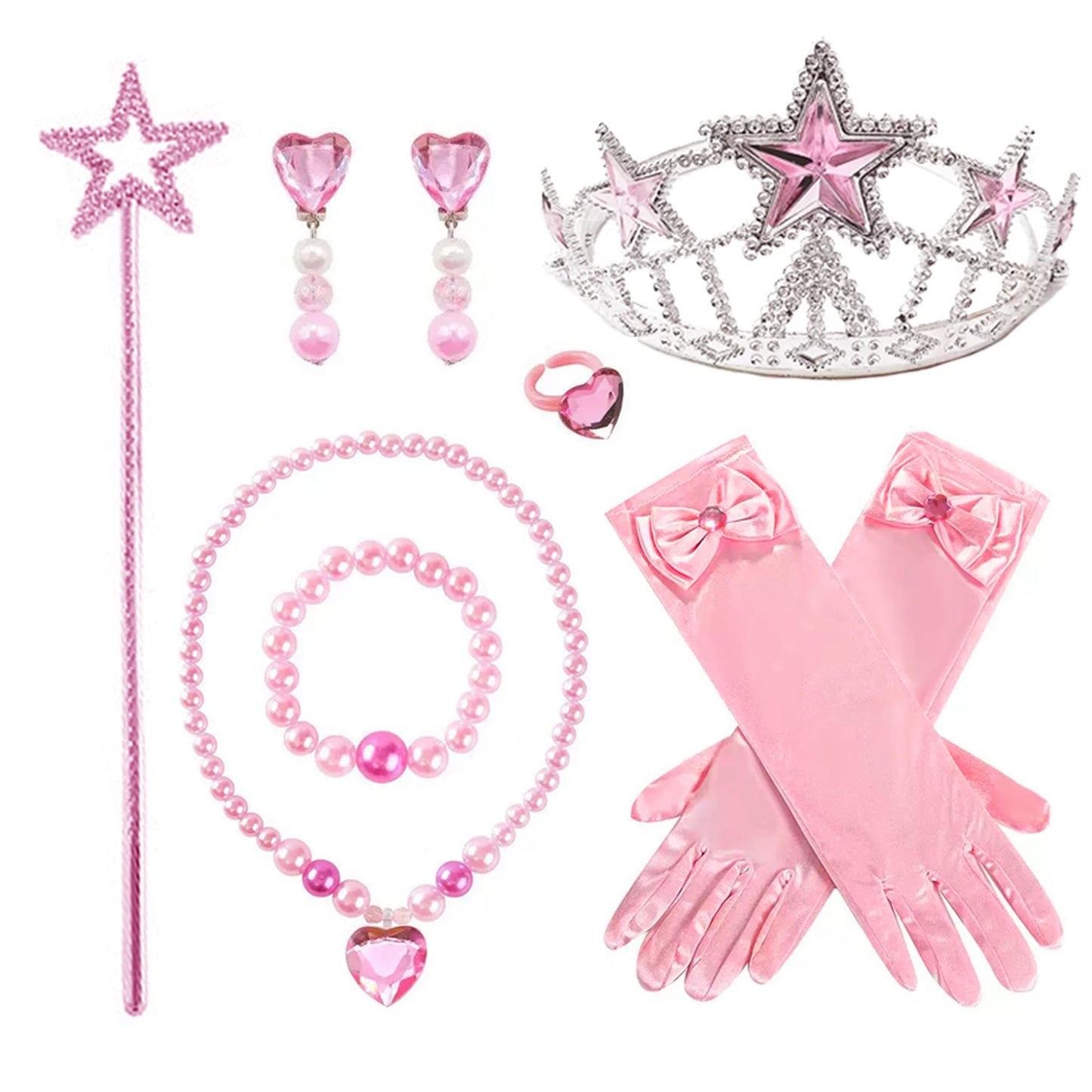 RuuYiicoco 9 Pcs Halloween Pink Witch Costume for Girls Sequins Mesh Princess Dress with Accessories (5-6 Years, Pink)