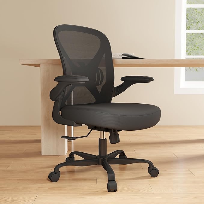 ZZH Ergonomic Office Chair Set of 2 with Adjustable Lumbar Support, Mesh Home Office Desk Chair with Wheels and Flip-up Arms, Black