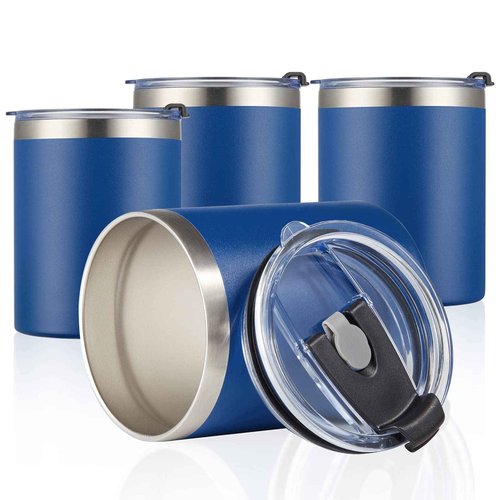MEWAY 12 oz Lowball, Tumbler Stainless Steel Double Wall Vacuum Insulated Mug with Straw and Lid, Cleaning Brush ，Durable Powder Coated Insulated Coffee Cup for Cold & Hot Drinks (Navy, 12 pack)
