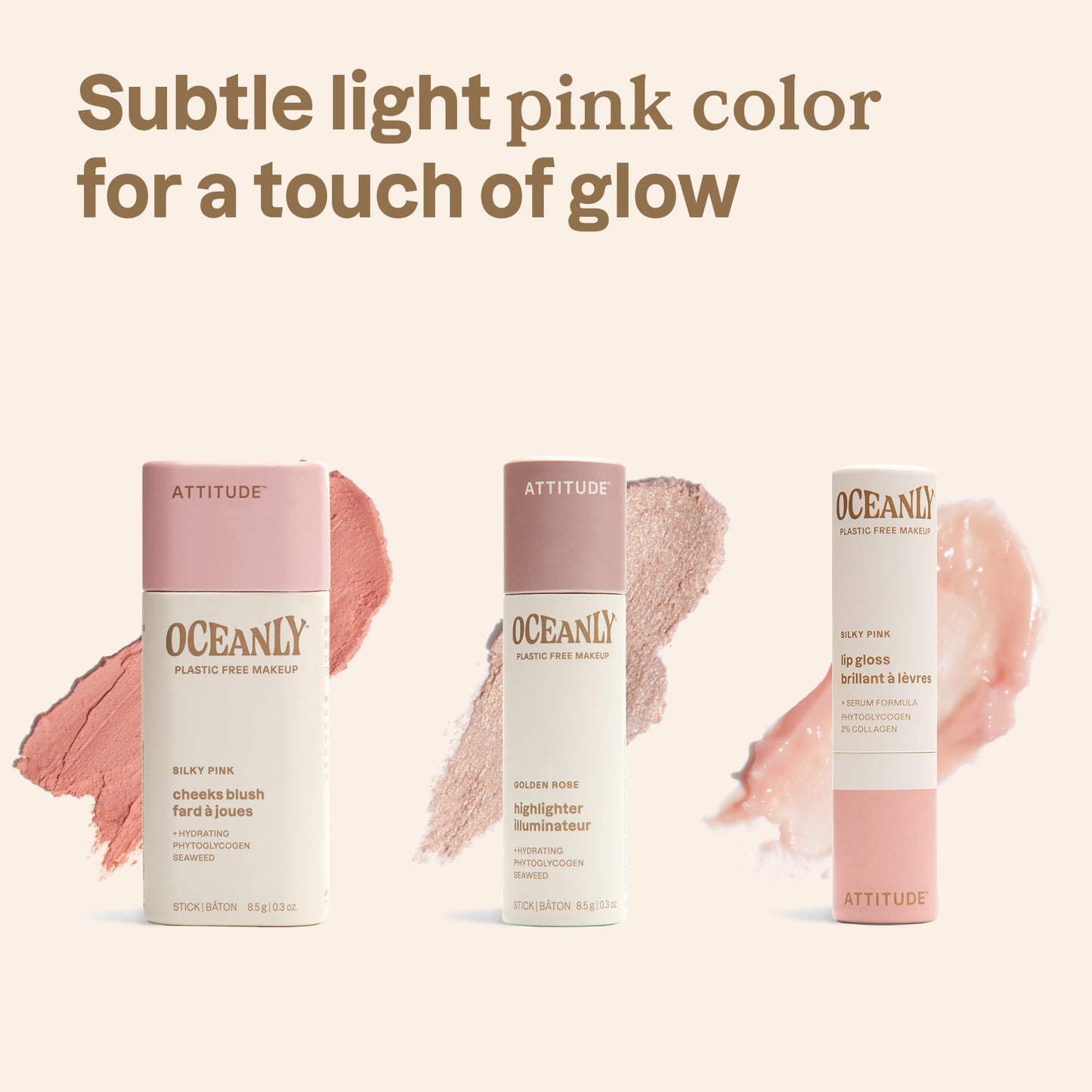 ATTITUDE Silky Pink Makeup Box Set, EWG Verified, Titanium Dioxide-Free, Plastic-free, Plant and Mineral-Based Ingredients, Vega