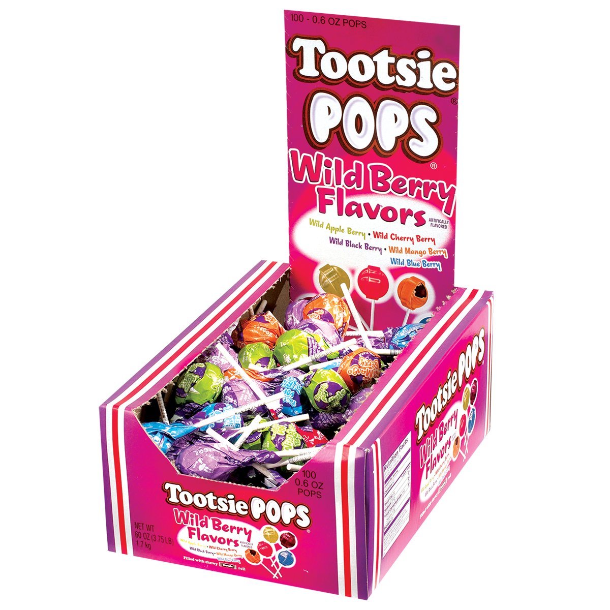 Tootsie Pops Limited Edition Assorted Wild Berry Flavors with Chocolatey Center - Over 3 Pounds Individually Wrapped Fruity Chocolate Lollipops - Peanut Free, Gluten Free, 100 Count
