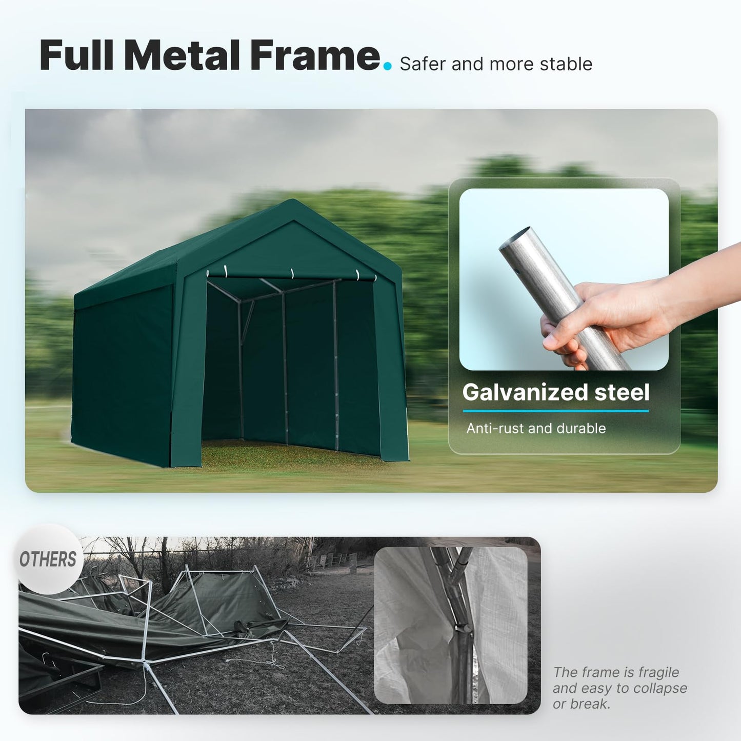 PEAKTOP OUTDOOR 10x20 ft Heavy Duty Carport with Removable Sidewalls, Portable Car Canopy, Garage Tent, Boat Shelter with Reinforced Triangular Beams, Green