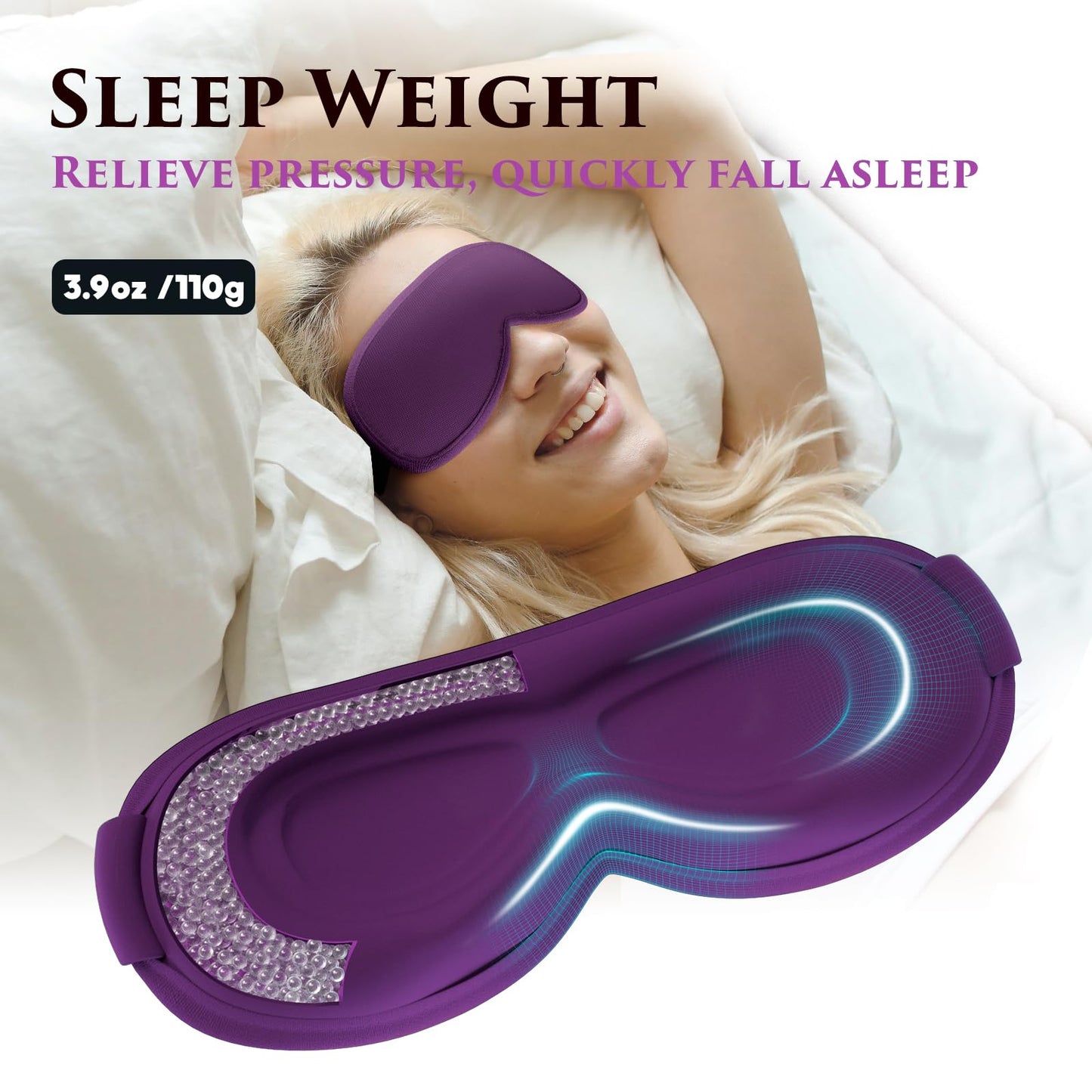 Weighted Eye Mask Cover for Sleeping - Eye Masks for Sleep with Adjustable Strap, Lash Extension Eye Covers for Women Men, 3D Contoured, Plane Travel Essentials, Blindfold for Meditation