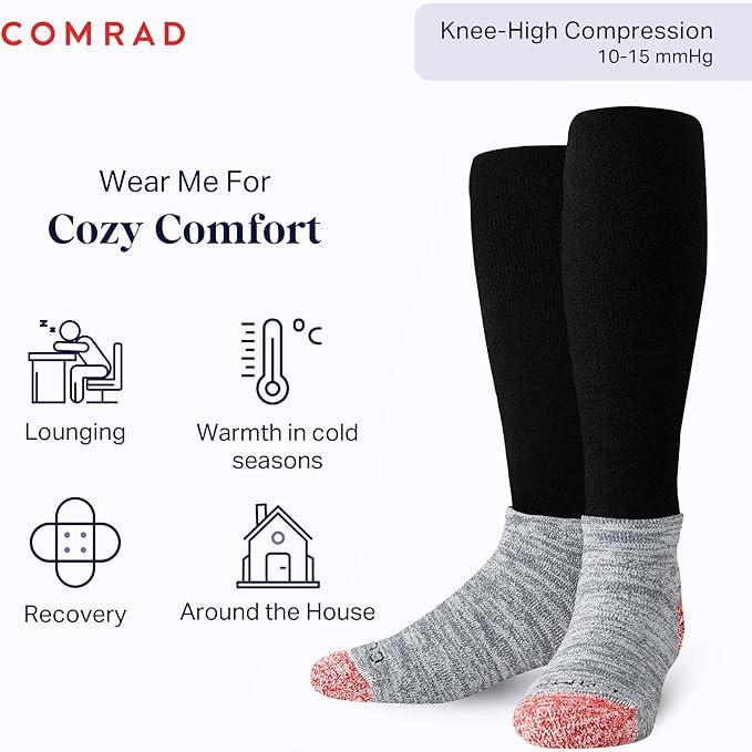 Comrad CozyGrip Slipper Socks - 10-15mmHg Graduated Compression Socks - Dual-Layer Knee High Socks with Anti-Slip Grips