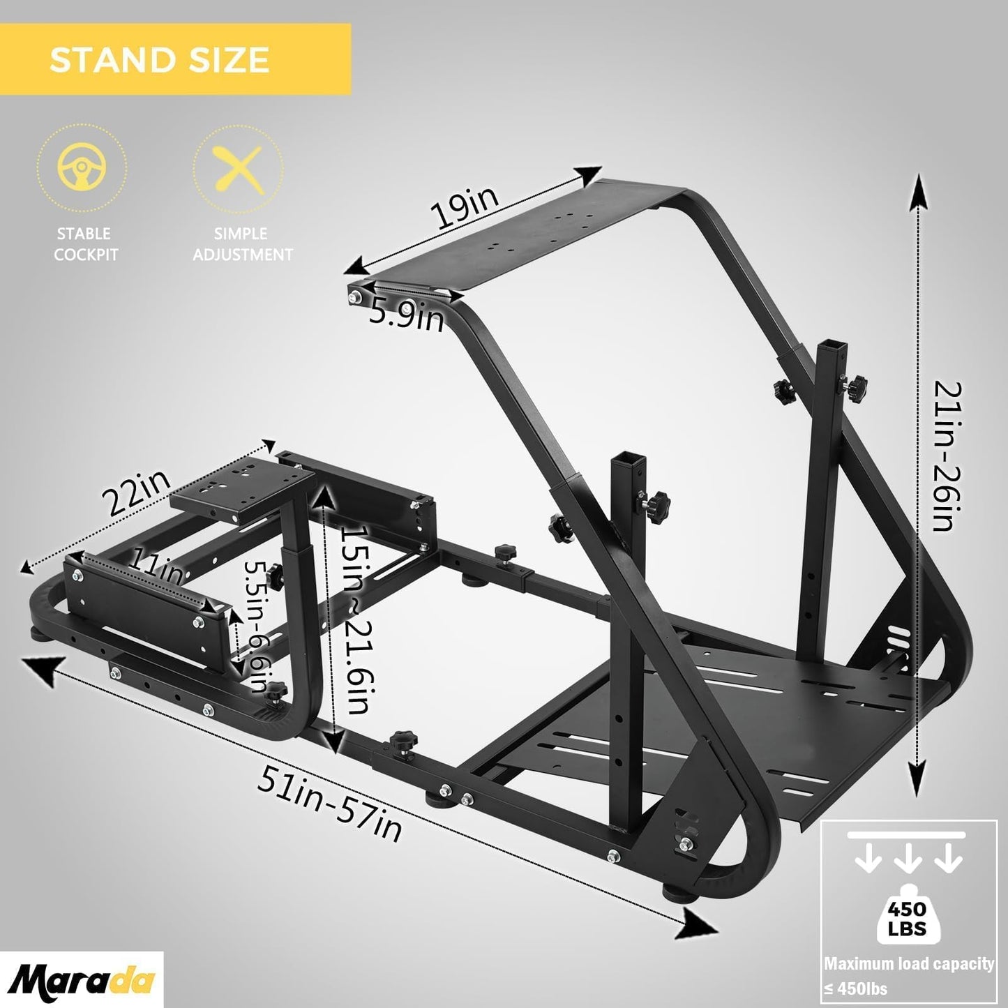 Marada Reinforced Stabilizing Racing Steering Wheel Cockpit Fit for Fanatec, for PXN, for Thrustmaster, for Logitech Device Adjustable Driving Simulator Stand, Wheel Pedal Handbrake Not Included