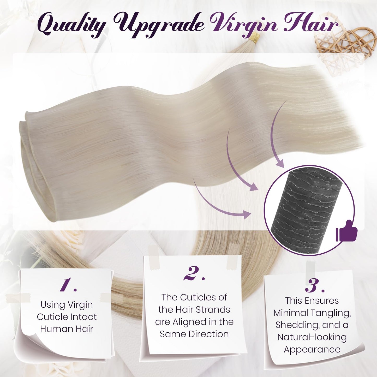 LaaVoo Hand Tied Weft Hair Extensions Human Hair Platinum Blonde Sew in Hair Extensions Real Human Hair Blonde Genius Weft Exten