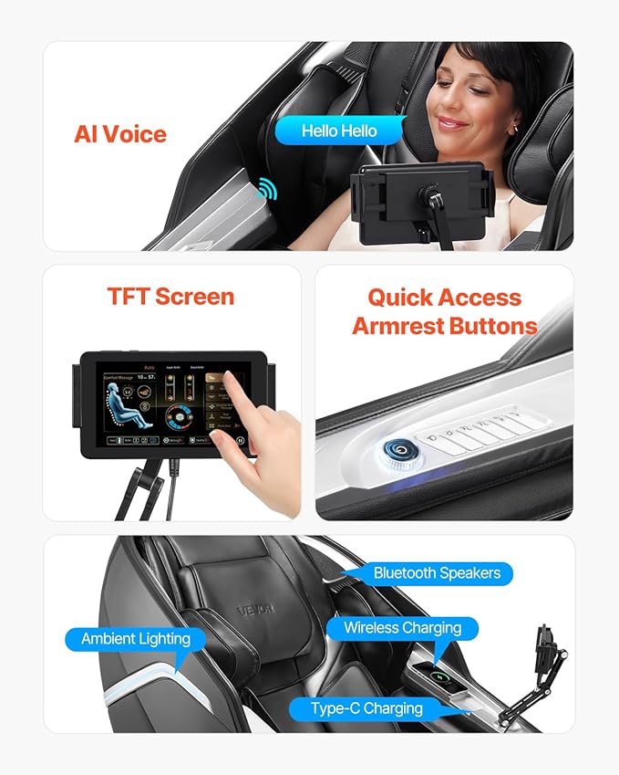 VEVOR 4D+3D Full Body Massage Chair - SL Track, AI Voice Control, Electric Extendable Footrest, Yoga Stretch, TFT Touchscreen, Home Relaxation