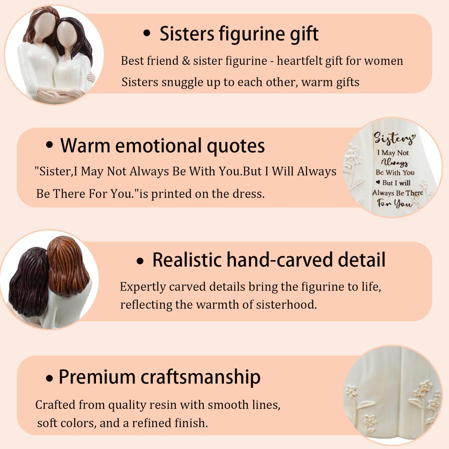 GemsLives Sister Birthday Gifts for Women, Sister Figurines from Sister, Sister-in-Law, Bestie, Friendship Gifts for Christmas, Mother's Day, Sisters Day
