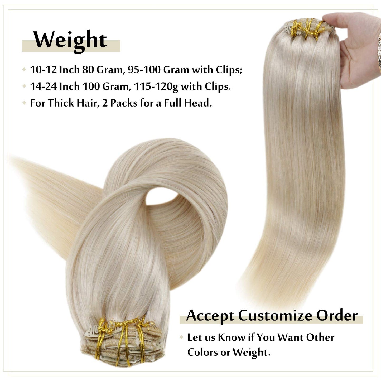 Full Shine Platinum Blonde Hair Extensions Clip ins 14 Inch Blonde Seamless Clip in Hair Extensions Human Hair 7 Pcs 120 G