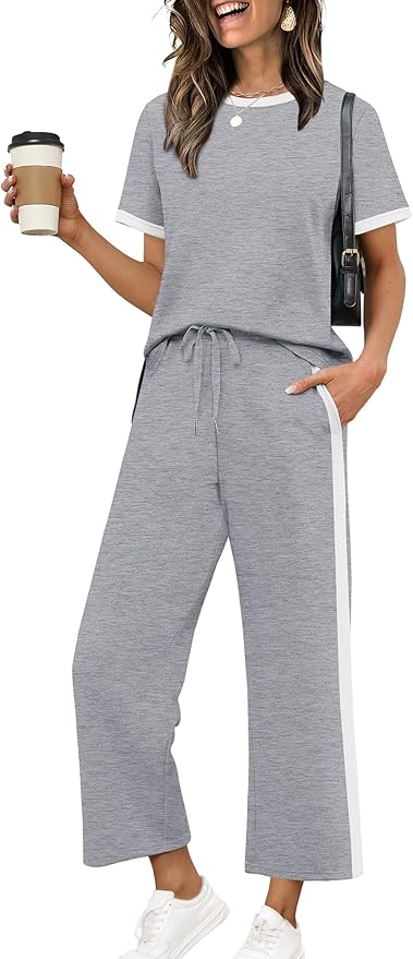 XIEERDUO Women's Side Slit Lounge Sets 2026 Fashion 2 Piece Travel Outfits Cozy Loungewear Wide Leg Tracksuits S-3XL