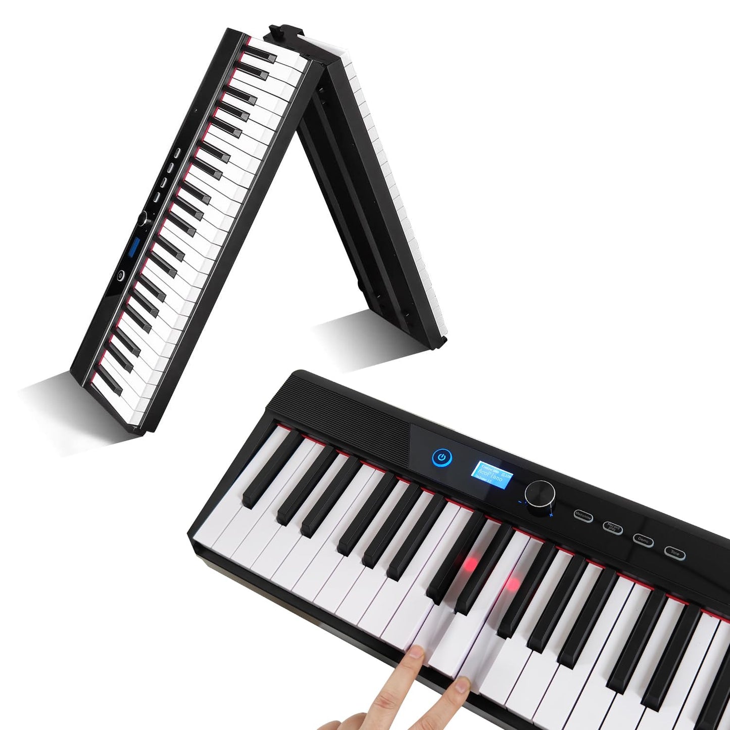 Coolmusic Folding Piano Keyboard 88 Keys, Portable Electric Keyboard with MIDI, Full Size Digital Piano, Wood Grain, Semi-Weighted, Rechargeable, with Storage Bag for Beginner