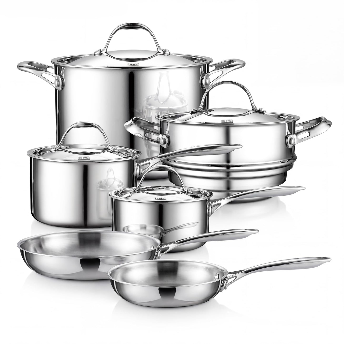 Cooks Standard 10 Piece Tri-ply Stainless Steel Pots and Pans Set, Cookware Set with Lids- Flying Pan, Saucepan, Steamer, Stockpot, Cool Grip Handles, Oven/Dishwasher Safe