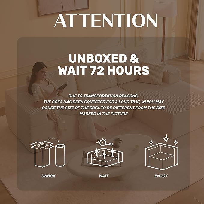 Afuson 107" Boneless Couch with Deep Seat, Modular Sectional Sofa, Cloud Sectional Couch for Living Room, No Assembly Required, Corduroy, L-Shape Left, White